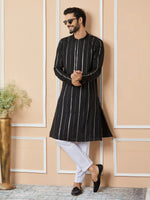 Thumbnail for Fabmade Mandarin Collar Long Sleeves Sequined Straight Kurta - Distacart