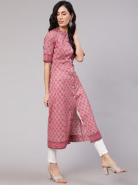 Thumbnail for Aks Floral Printed Mandarin Collar A-line Kurta - Distacart