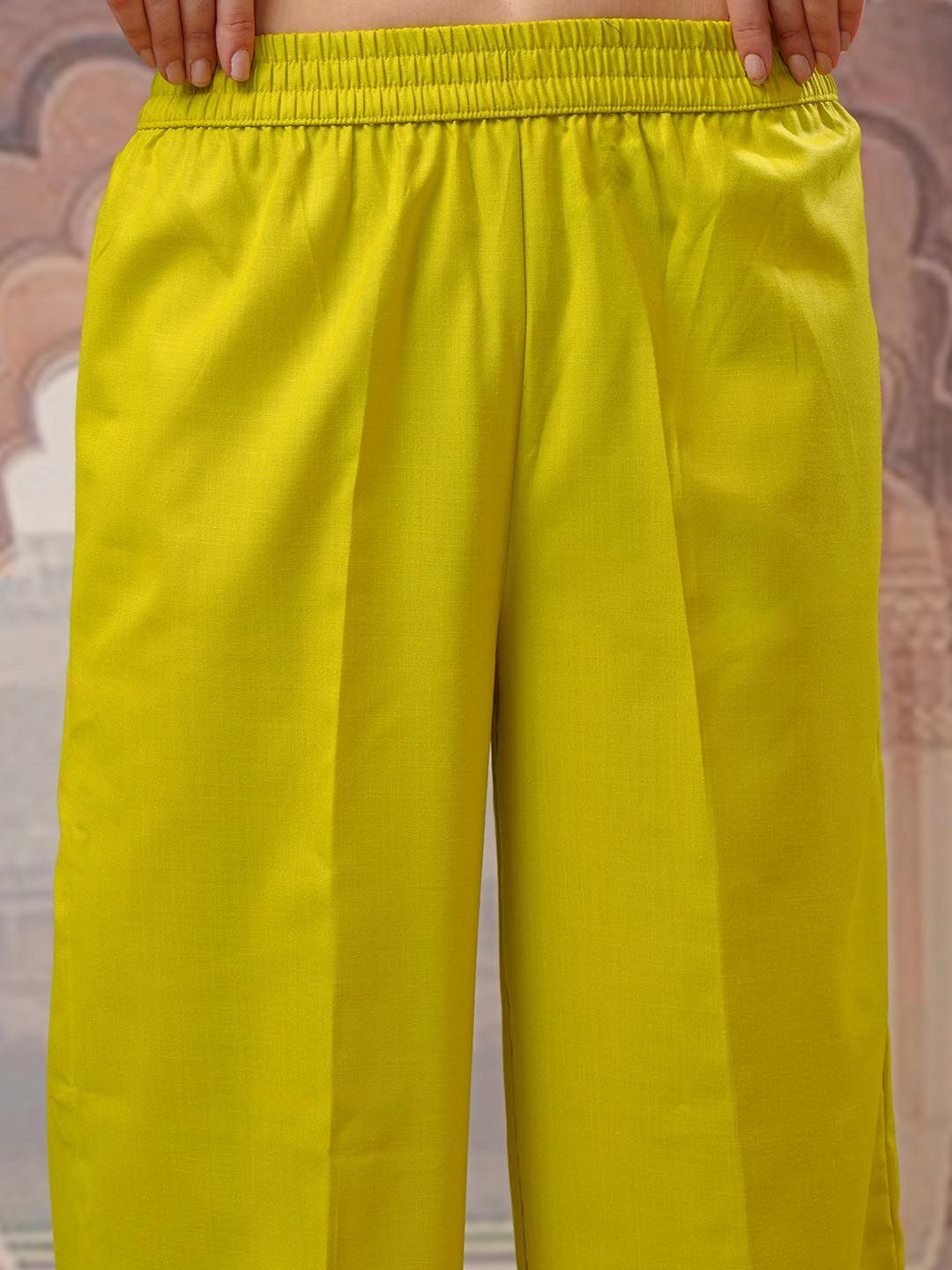 Vishudh Lime Green Gotta Patti Straight Kurta with Palazzo & Dupatta - Distacart