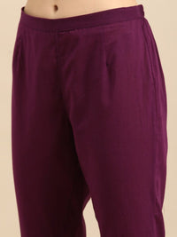 Thumbnail for Anouk Women Purple Solid Regular Pure Cotton Kurta with Trousers - Distacart