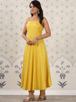 Thumbnail for Ode by House of Pataudi Floral Printed Shoulder Straps Anarkali Kurta - Distacart