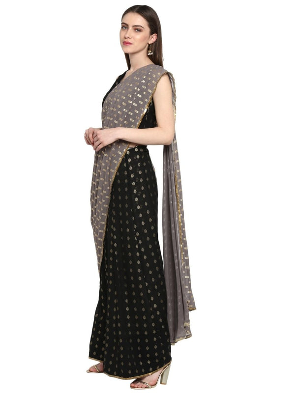 Ahalyaa Women's Black Georgette Foil Print Ready to Wear Saree