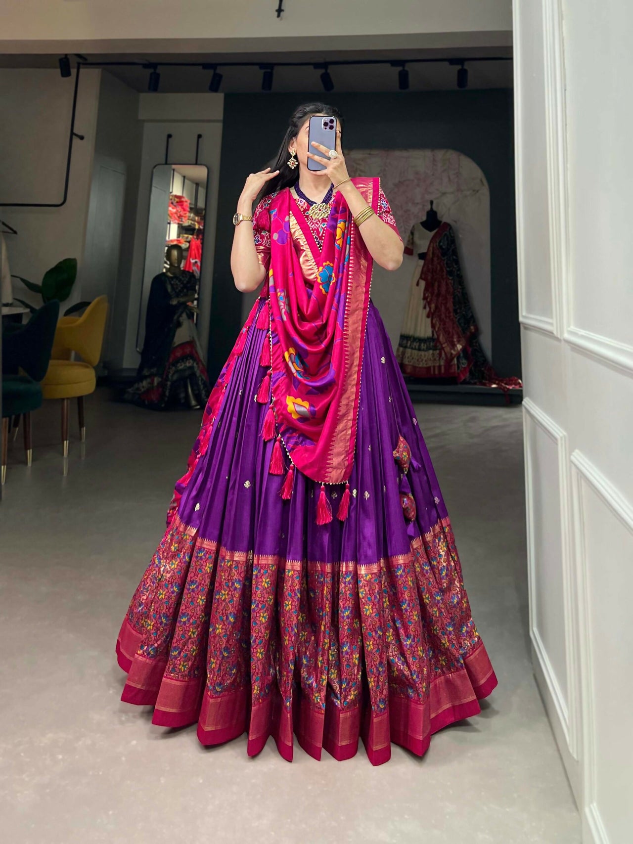 Vastranavya Stunning Look Tussar Silk Printed With Foil Work Indian Lehenga Choli - Purple