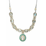 Thumbnail for Gold and Silver Tone Neckpiece with Green Center Piece (Silver) - Ruby Raang - Distacart