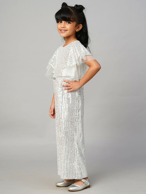Lil Drama Razzle Dazzle Girls Sequins White Party Jumpsuit - Distacart
