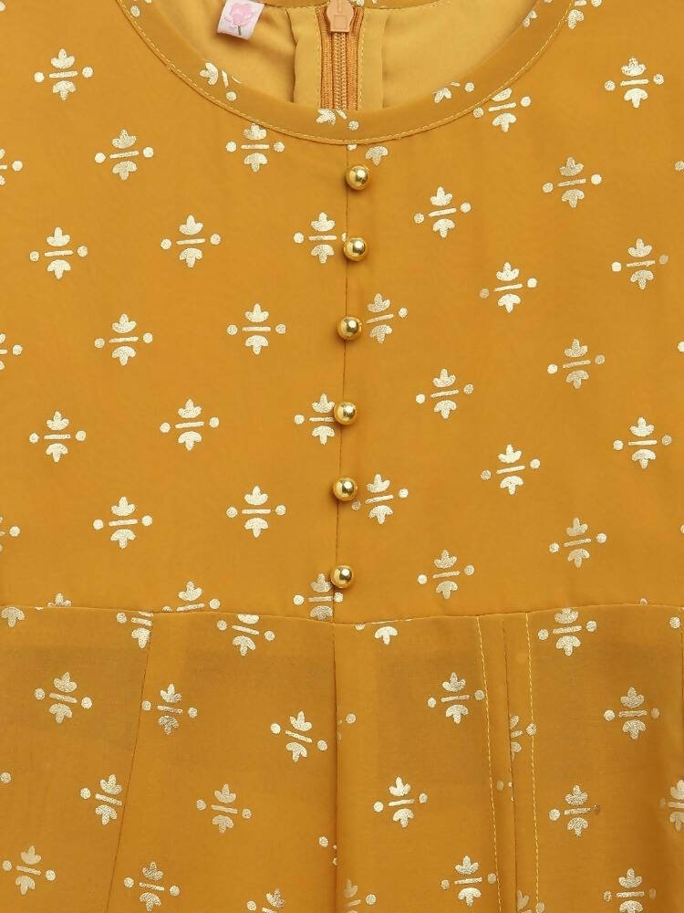 Ahalyaa Mustard Georgette Flared Kids Kurta Palazzo Set For Girls - Distacart