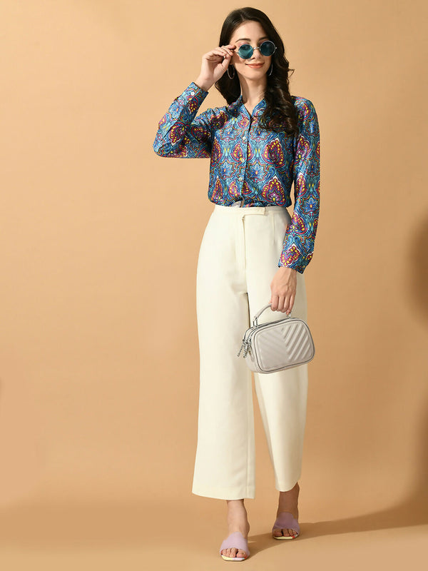 Myshka Women's Multi Satin Printed Smart Shirt - Distacart