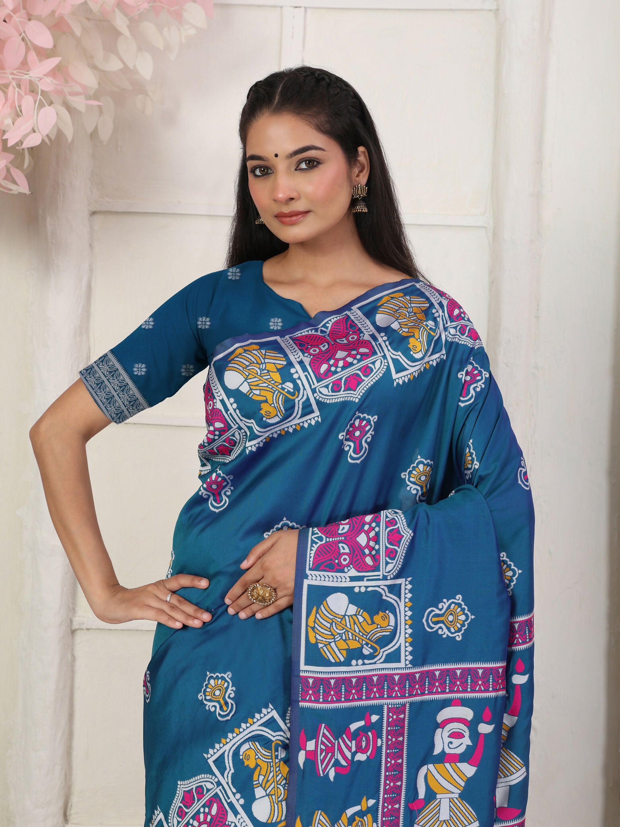 Astita Silk Blend Teal Blue Saree