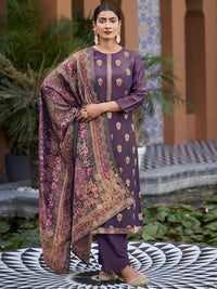 Thumbnail for Aastha Fashion Women's Purple Pure Silk Elegant Jacquard Woven Kurta with Trouser & Dupatta - Distacart