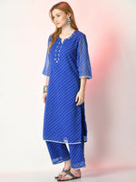 Thumbnail for Myshka Women's Blue Printed Kurta With Palazzos - Distacart