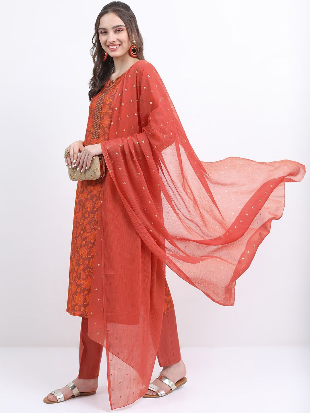 Vishudh Floral Printed Kurta With Trousers & Dupatta - Distacart