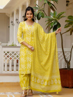 Thumbnail for Anouk Floral Yoke Design Pure Cotton Straight Kurta With Patiala & Dupatta - Distacart