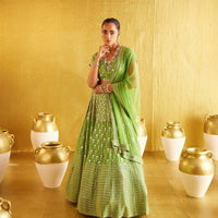 Thumbnail for Aastha Fashion Women's Green Banglori Silk Sequence With Thread And Jari Embroidery Work Lehenga Choli