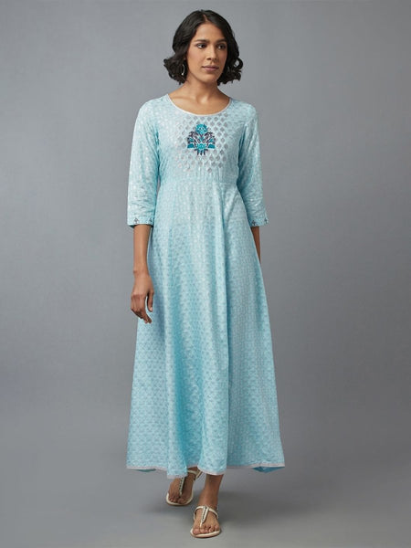 AURELIA Blue Ethnic Motifs Printed Maxi Dress