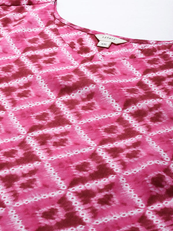 Sztori Women Plus Size Pink & Off White Printed Kurta - Distacart