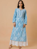 Thumbnail for HOUSE OF KARI Ethnic Motifs Printed Cotton Panelled Chikankari Kurta - Distacart