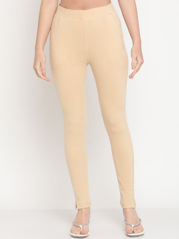 TAG 7 Women Beige & Maroon Pack of 2 Straight Fit Ankle-Length Leggings - Distacart