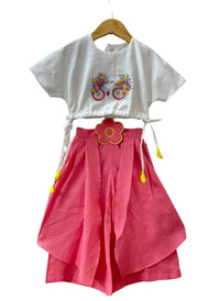 Thumbnail for ArthLife Pink White Cycle Embroidered Co-Ord Set - Distacart