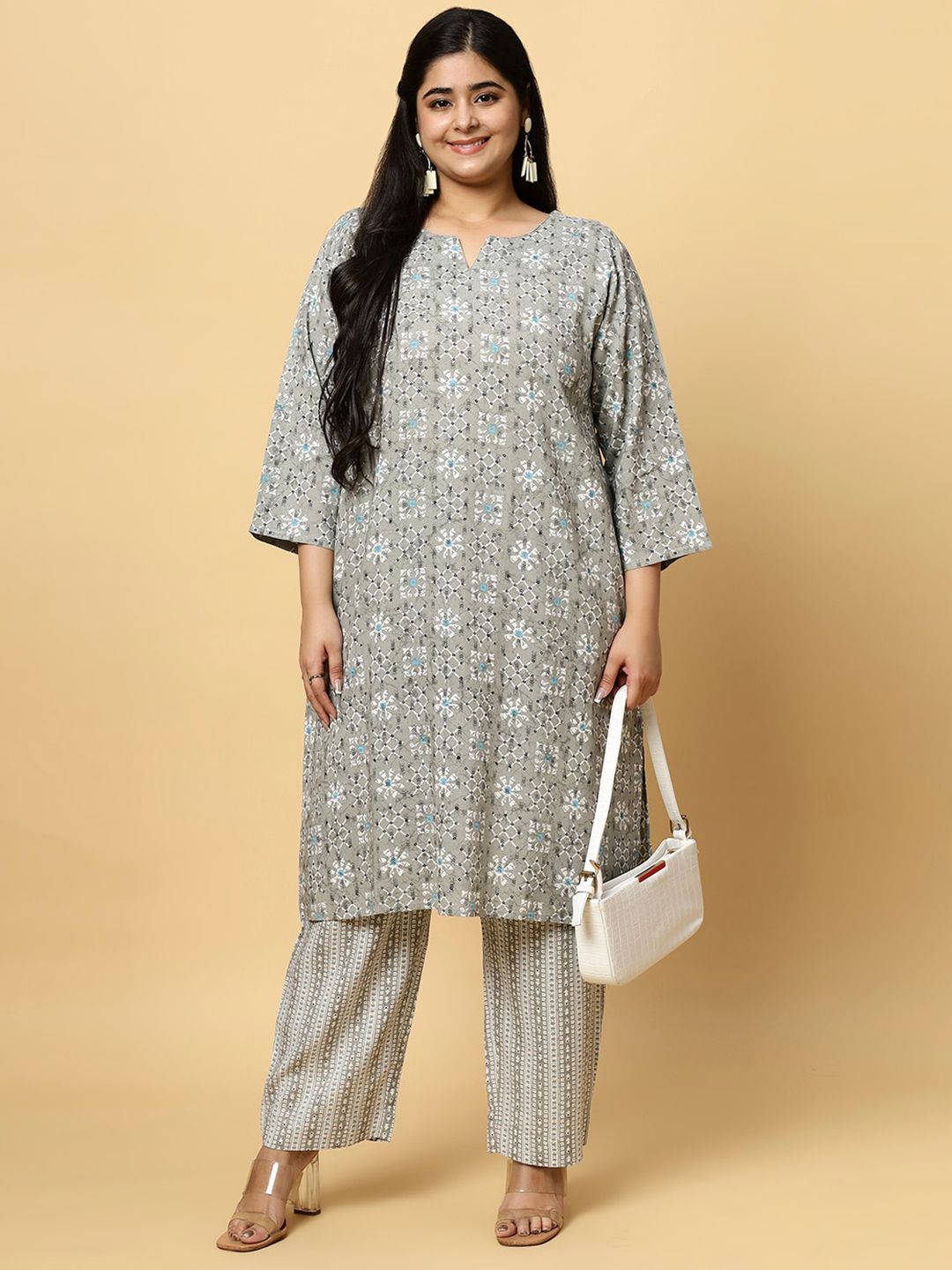 Sztori Plus Size Ethnic Motifs Printed Pure Cotton Kurta & Trouser - Distacart