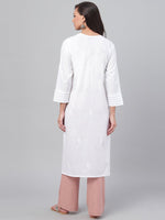 Thumbnail for ADA Women White Chikankari Hand-Embroidered Straight Sustainable Handloom Kurta - Distacart