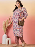 Thumbnail for Sztori Plus Size Ethnic Motifs Printed V-Neck Crepe Straight Kurta - Distacart