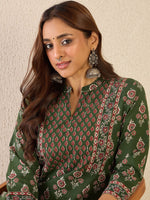 Thumbnail for Indo Era Women Floral Printed Regular Sequinned Detail Pure Cotton Kurta with Trousers