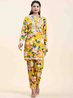 Thumbnail for HOUSE OF KARI Floral Printed Chikankari Regular Straight Pure Cotton Kurta with Trousers - Distacart