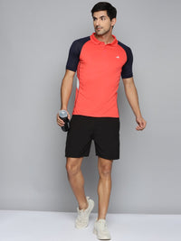 Thumbnail for Alcis Men Red & Navy Blue Colourblocked Polo Collar Slim Fit Running T-shirt - Distacart