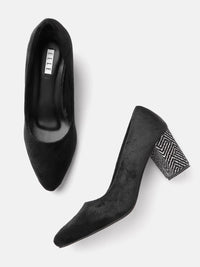 Thumbnail for ELLE Black Solid Velvet Finish Pumps