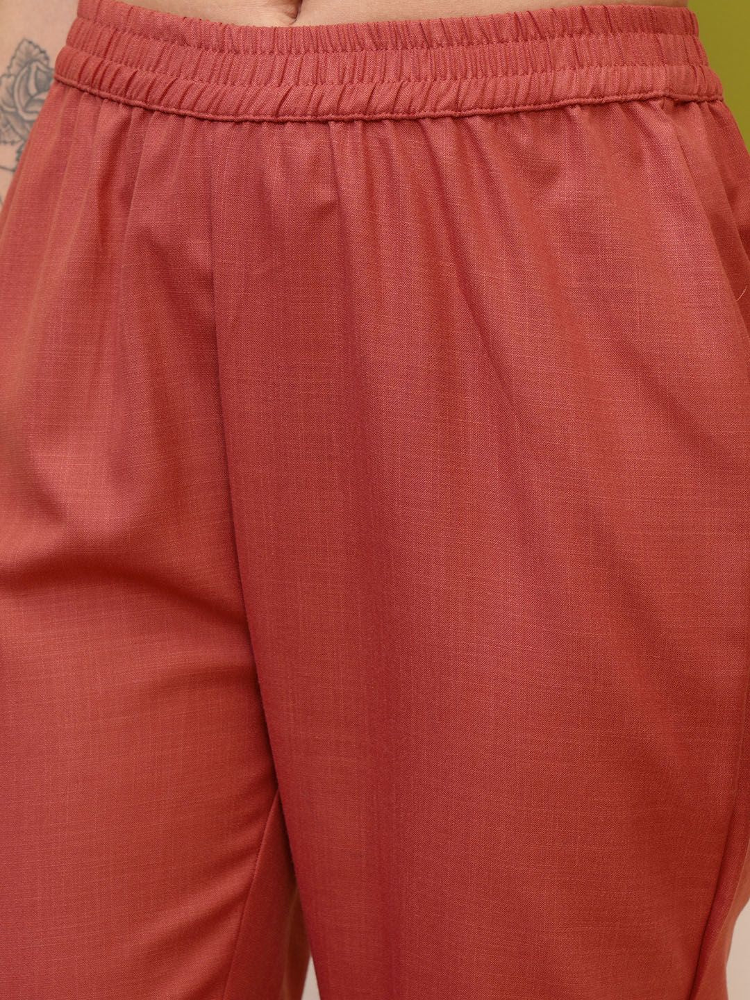 Vishudh Coral Round Neck Embroidery Straight Kurta & Palazzos With Dupatta - Distacart