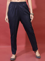 Thumbnail for Vishudh Women Navy Blue Ethnic Motifs Kurta with Trousers & Dupatta - Distacart