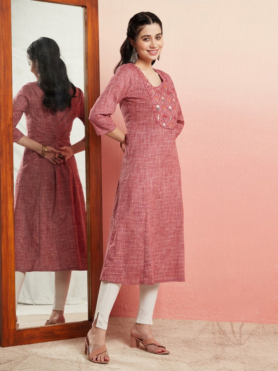 Aks Ethnic Motifs Embroidered Mirror Work Detailed Cotton Straight Kurta - Distacart