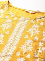 Thumbnail for Sztori Plus-Size Gotta Patti Ethnic Motif Print Pure Cotton Kurta with Trousers & Dupatta - Distacart