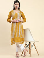 Thumbnail for HOUSE OF KARI Ethnic Motifs Embroidered Chikankari Cotton Kurta - Distacart