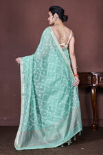 Thumbnail for Morchari Green Cotton Chanderi Embroidery Saree Unstitched Blouse