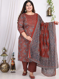 Thumbnail for Swasti Paisley Printed Regular Gotta Patti Pure Cotton Kurta with Trousers & With Dupatta