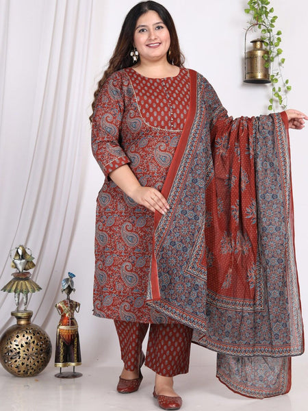 Swasti Paisley Printed Regular Gotta Patti Pure Cotton Kurta with Trousers & With Dupatta