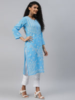 Thumbnail for ADA Women Blue & White Ethnic Motifs Hand Embroidered Chikankari Handloom Kurta - Distacart