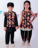 Thumbnail for Lil Drama Jaipur Print Stylish Cotton Kurta with Dhoti Set for Girls - Black - Distacart