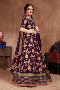 Thumbnail for Aastha Fashion Women's Alluring Purple Colored Bridal Wear Designer Embroidered Lehenga choli - Distacart