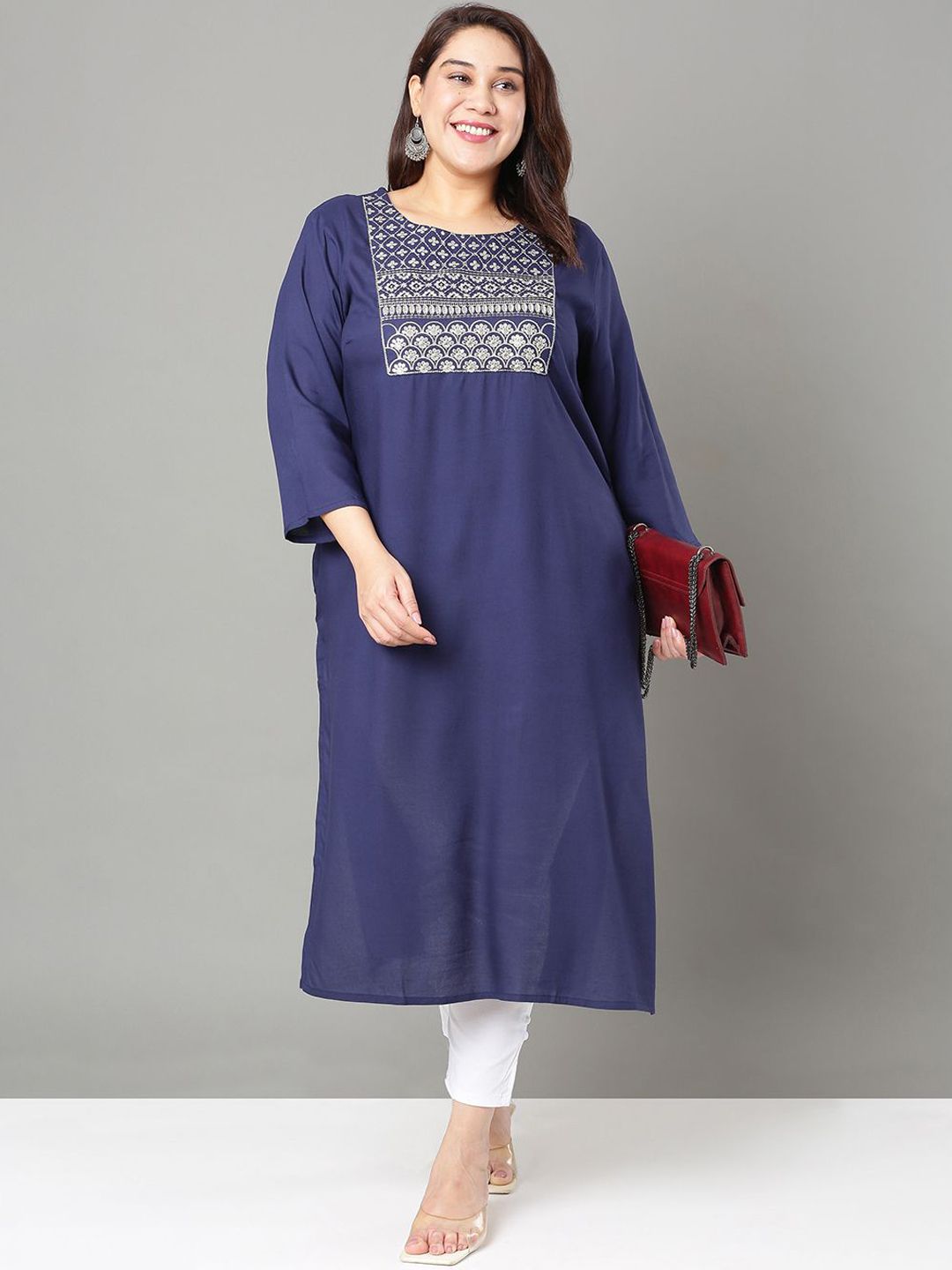 Sztori Floral Embroidered Yoke Design Thread Work Straight Kurta - Distacart