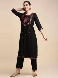Thumbnail for Anubhutee Black & Red Embroidered Kurta with Trousers - Distacart