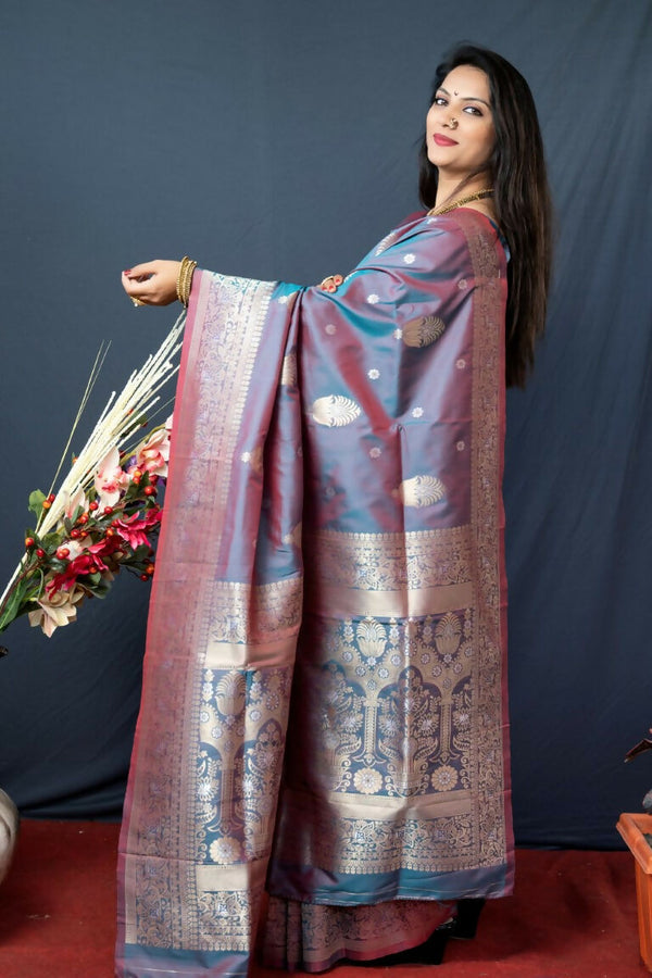 Jyoti Fashion Women's Grey Paithani Silk Zari Woven Saree with Blouse - Distacart