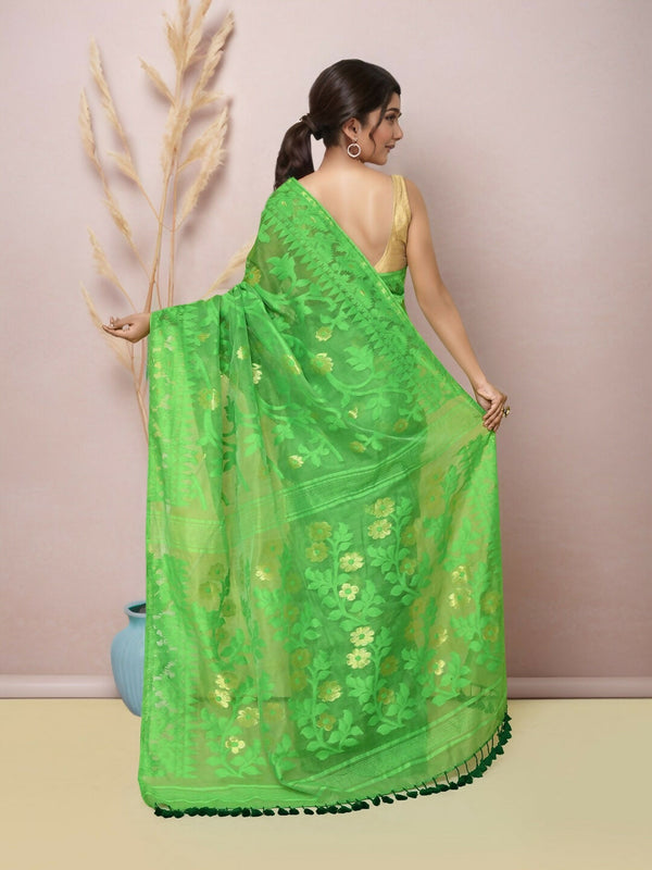 Joban Fashion Green Cotton Blend Jamdani Saree
