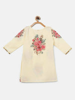 Thumbnail for Ahalyaa Beige Crepe Floral Printed Kids Kurta Palazzo Set With Dupatta For Girls - Distacart