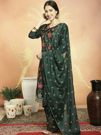 Thumbnail for Aastha Fashion Women's Green Upada Silk Floral Resham Thread Kurta with Trouser & Dupatta - Distacart