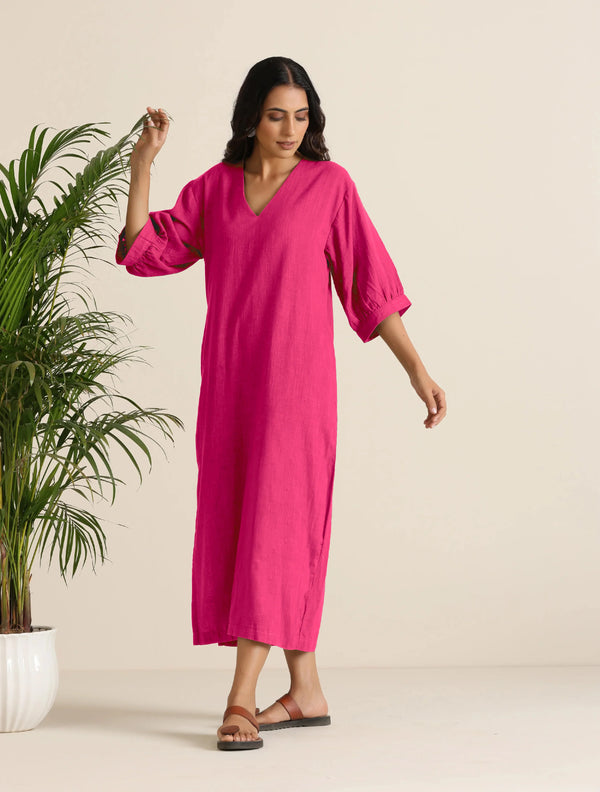trueBrowns Hot Pink Cotton Blend Long Dress - Distacart