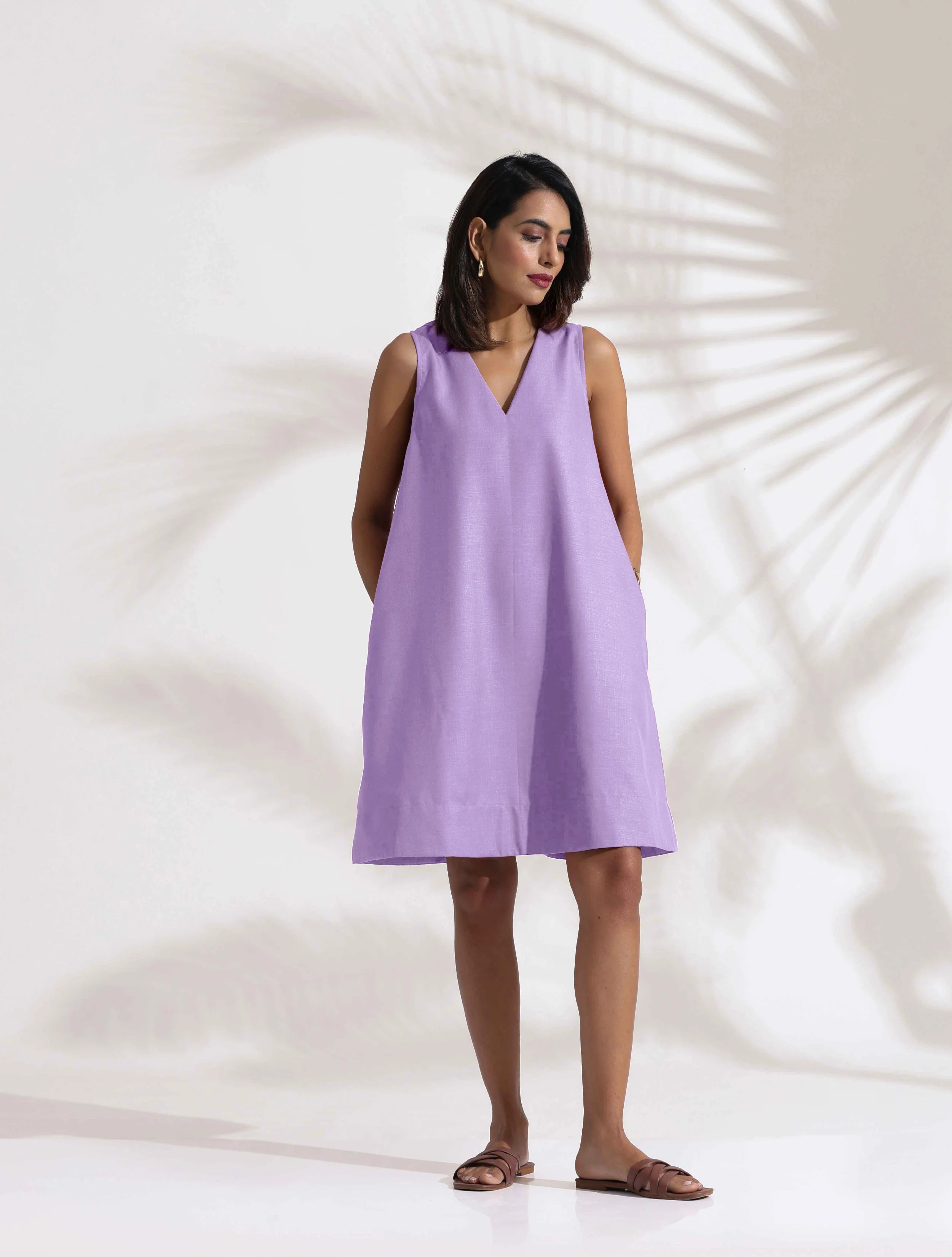 trueBrowns Lilac Cotton Blend Short Dress - Distacart