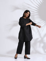 Thumbnail for trueBrowns Black Slub Kurta Co-ord Set - Distacart