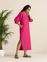 Thumbnail for trueBrowns Hot Pink Cotton Blend Long Dress - Distacart